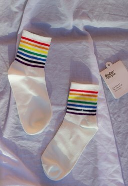 White Thin Rainbow Stripe Socks