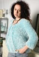 VINTAGE 80S FURRY FLUFFY JUMPER SWEATER PULLOVER PASTEL BLUE