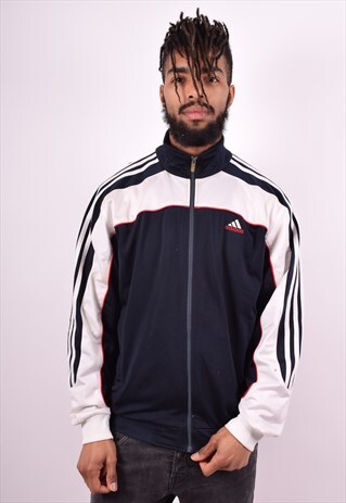 ADIDAS MENS VINTAGE TRACKSUIT TOP JACKET LARGE BLUE 90'S