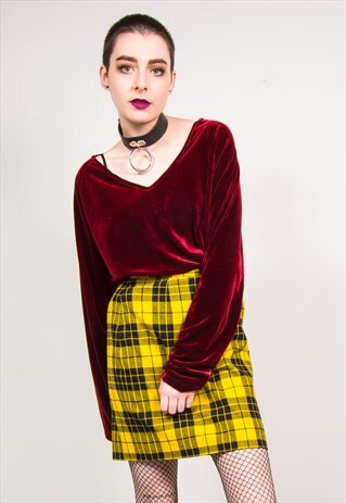 VINTAGE 90'S RED VELVET LONG SLEEVE T-SHIRT TOP
