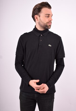 LACOSTE MENS VINTAGE POLO SHIRT LARGE BLACK 90'S