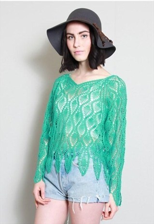 VINTAGE 1970'S OVERSIZED GREEN CROCHET TOP