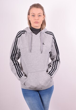 ADIDAS WOMENS VINTAGE HOODIE JUMPER SMALL GREY 90S