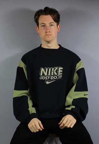VINTAGE NIKE JUST DO IT SWEATSHIRT IN NAVY BLUE WITH EMBROID