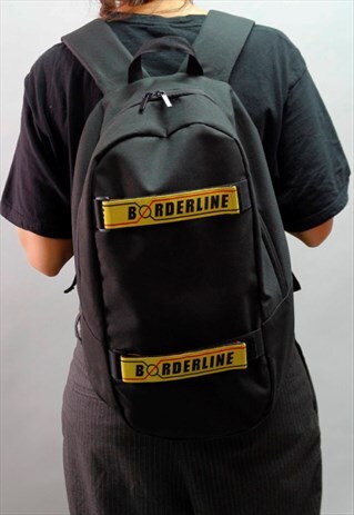BLACK BACKPACK - RUCKSACK WITH YELLOW VELCRO STRAPS