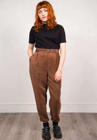 VINTAGE 90'S BROWN HIGH WAIST TAPERED TROUSERS