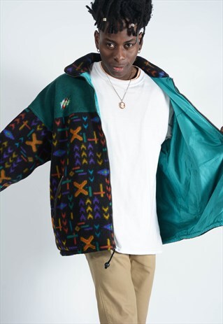 VINTAGE REVERSIBLE FLEECE WITH ABSTRACT PATTERN