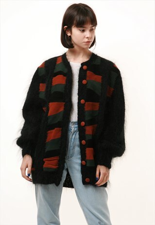 80S VINTAGE PATTERN WOOL BUTTONS UP JUMPER 1000