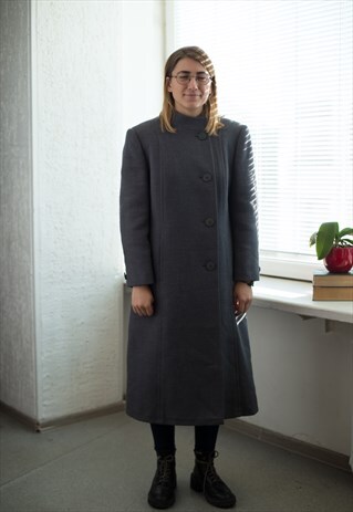 VINTAGE 80'S GREY STRAIGHT-CUT WINTER COAT
