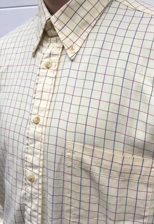 MENS VINTAGE 90S BURBERRY SHIRT YELLOW CHECK LONG SLEEVE TOP