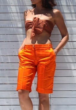 Roberto Cavalli total orange satin jacquard striped shorts