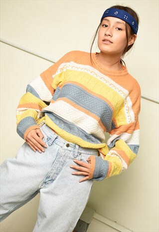 90S RETRO COLOUR BLOCK PASTEL KNIT JUMPER