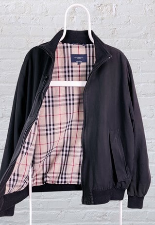 VINTAGE BURBERRY NOVA CHECK JACKET HARRINGTON BLACK LARGE