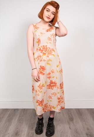 VINTAGE 90'S ORANGE FLORAL MIDI DRESS