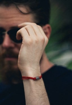 Silver Hamsa bead bracelet for men red cord gift for him