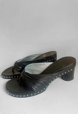 Charles Jourdan Vintage Black Leather Studded Shoes Sandals