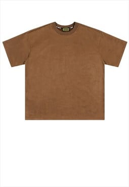 Velvet t-shirt solid colour tee grunge top in brown 