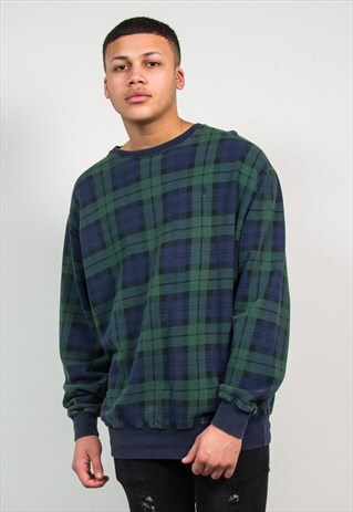 VINTAGE RALPH LAUREN SWEATSHIRT GREEN TARTAN CHECK