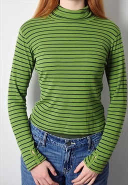 Vintage Striped Long Sleeve Top Green & Black