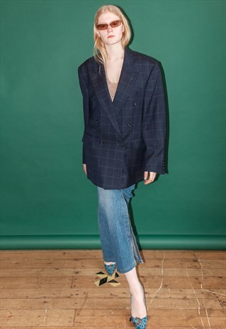 VINTAGE OVERSIZED CHECKERED DOUBLE-BREASTED BLAZER