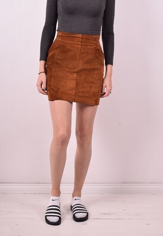 WOMENS VINTAGE SUEDE SKIRT W27 BROWN 90S