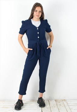 Women's 90's S Overall Blue Jumpsuit Summer French Petite