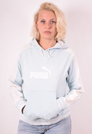 PUMA WOMENS VINTAGE HOODIE JUMPER MEDIUM BLUE 90S