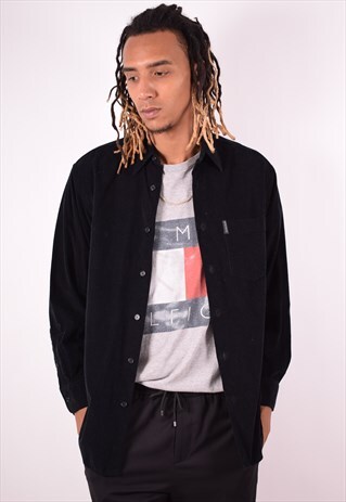 DKNY MENS VINTAGE CORDUROY SHIRT SMALL BLACK 90S