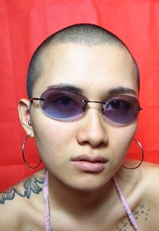 PURPLE OMBRE OVAL 90S RIMLESS SUNGLASSES