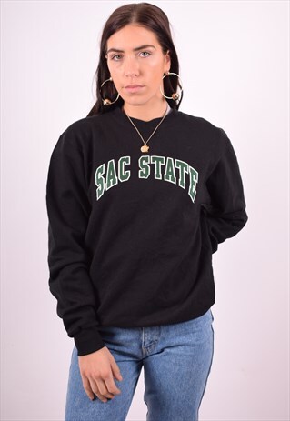 CHAMPION WOMENS VINTAGE SWEATSHIRT JUMPER SMALL BLACK 90'S