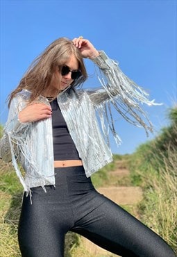 Threaded Tribe Exclusive Tassel Festival Jacket Silver Disco