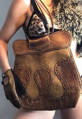 VINTAGE LEATHER HANDMADE BOLIVIA SOUTH AMERICAN HAND BAG