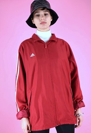 VINTAGE 90S ADIDAS TRACK JACKET RED WITH WHITE STRIPE DETAIL