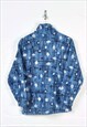 VINTAGE DIADORA FLEECE 1/4 ZIP RETRO PATTERN BLUE SMALL