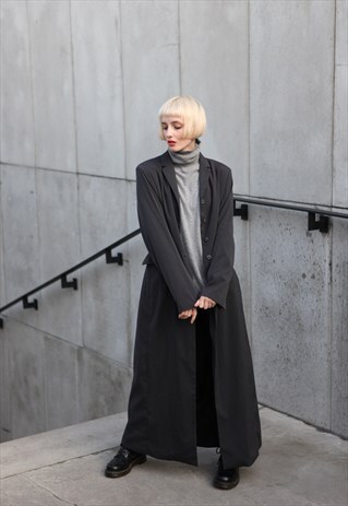 VINTAGE 90'S CASUAL BLAZER MAXI COAT TRENCH IN GREY