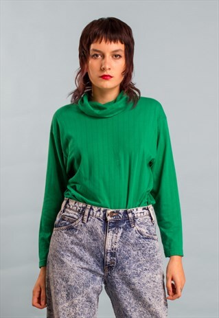 GREEN POLO NECK LONG SLEEVE TOP