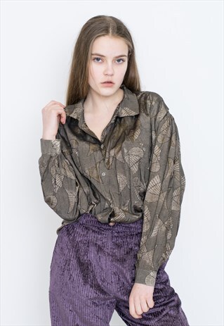 VINTAGE BROWN PATTERNED LONG SLEEVE RETRO SHIRT