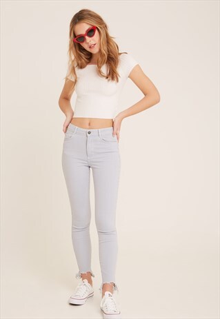 PINSTRIPE ASYMMETRIC SKINNY JEANS
