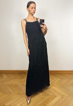 Vintage Black Chiffon Sleeveless Maxi Dress