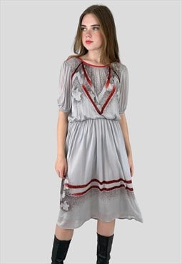 70's Vintage Sheer Grey Short Sleeve Slinky Ladies Dress
