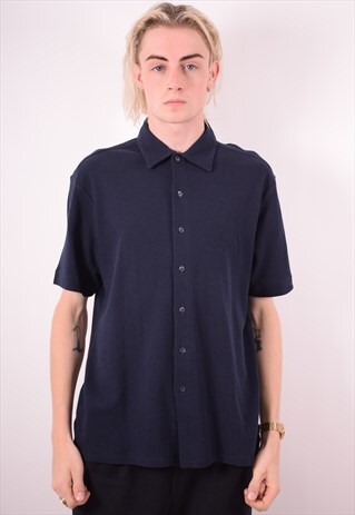 YVES SAINT LAURENT MENS VINTAGE SHIRT MEDIUM NAVY BLUE 90S