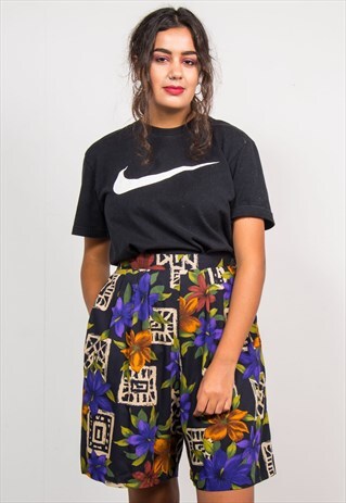 90'S VINTAGE WAVEY FLORAL PATTERN LOOSE FIT CULOTTES SHORTS