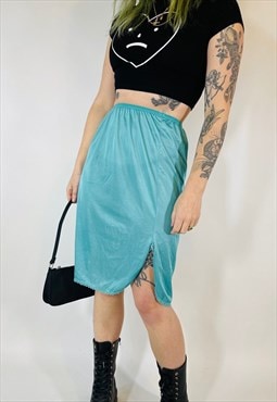 Vintage 90s 00s Y2K Pretty Pastel Satin Midi Slip Skirt