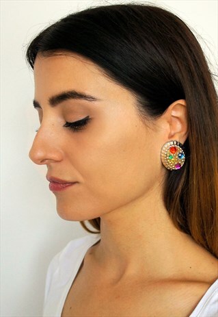 VINTAGE MULTI COLOUR CLIP ON EARRINGS