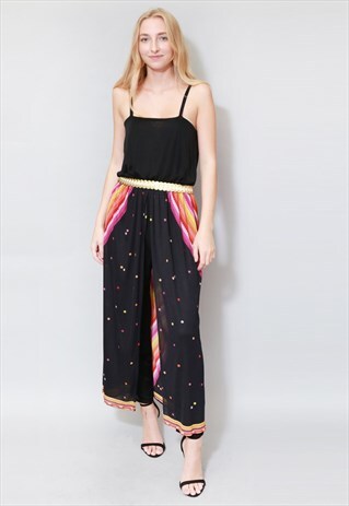 VINTAGE 1980'S BLACK & PINK CAPED JUMPSUIT