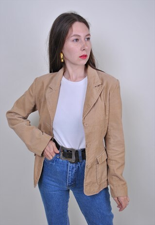 80S BEIGE CORDUROY BUTTON BLAZER