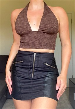 Y2K Black Faux Leather Mini Skirt