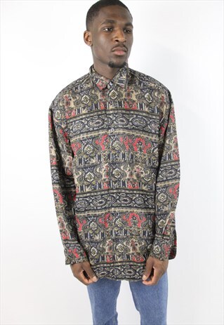 VINTAGE DETAILED PATTERNED SILK SHIRT