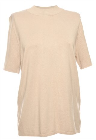 BEYOND RETRO VINTAGE BROWN SHORT SLEEVE JUMPER - M