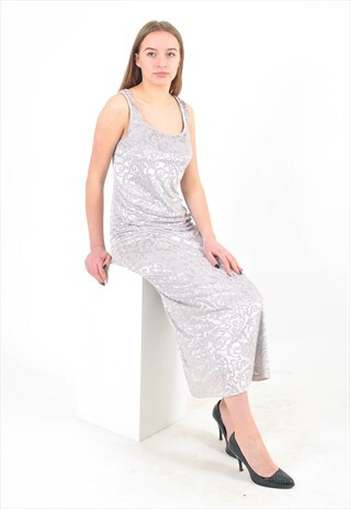 VINTAGE 90'S MAXI VELVET DRESS IN SILVER